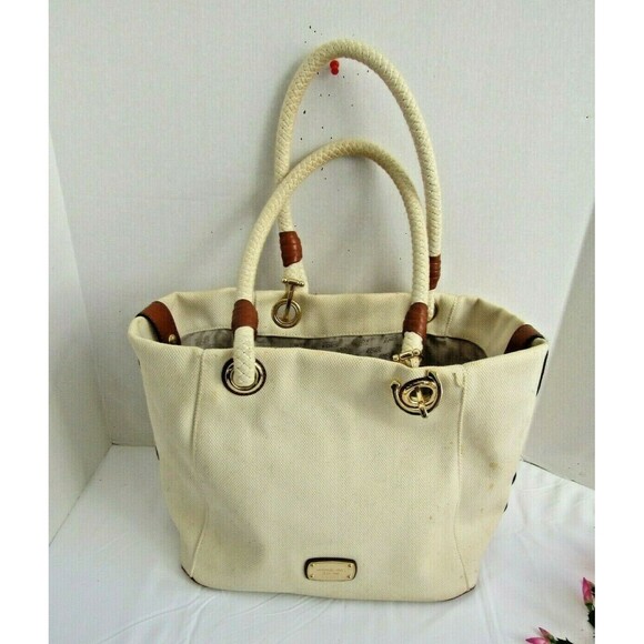 Michael Kors Canvas Tote Extra Large Beach Bag Rope Handles Purse Shoulder Bag - Picture 1 of 8